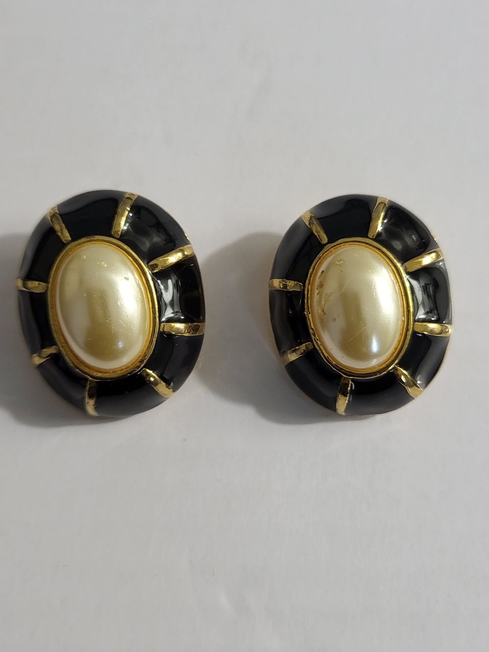 Vintage Premier USA Faux Pearl Oval Clip Earrings